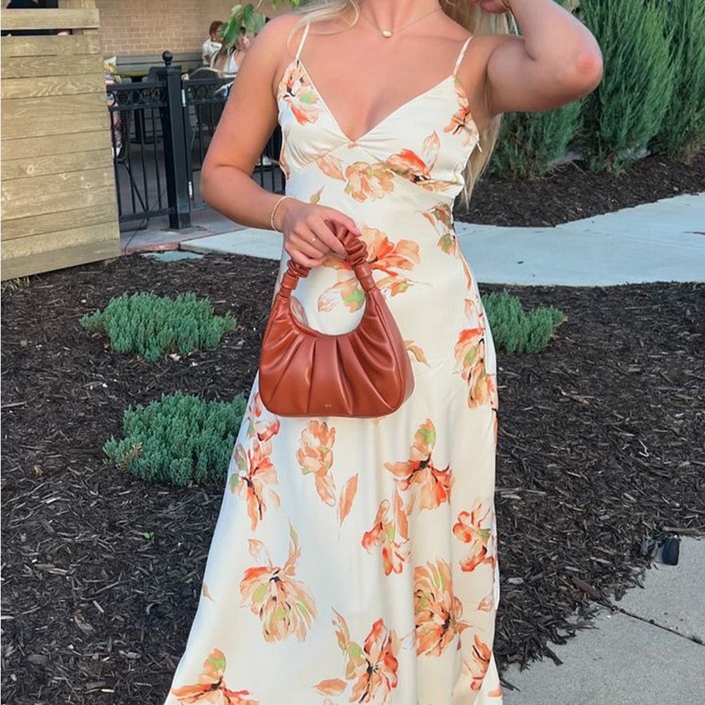 Floral Print Maxi Dress - Cream and Orange